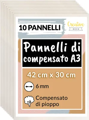 Immagine prodotto di Creative Deco 10 x A3 Pannelli in Legno Compensato | 6mm / 42x30cm | Legno di Pioppo | Perfette per la Decorazione, Pittura, Pirografia | Taglio Laser