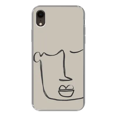 Produktbild von MuchoWow® Handyhülle Schutzhülle Hülle für iPhone XR Gesicht - Abstrakt - Strichzeichnung Silikon Softcase Handy Hülle - Schutzdeckel