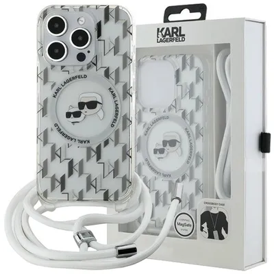 Image de Karl Lagerfeld IML Crossbody Monogram Karl & Choupette Head MagSafe Case pour iPhone 15 Pro - Clair
