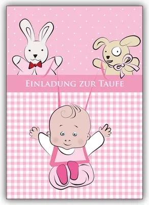 Produktbild von 4x Tolle Einladungskarte zur Taufe (Mädchen) mit Stofftieren