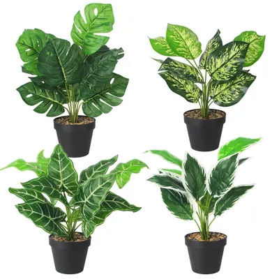 Image de 4 plantes artificielles dans des pots décoratifs, plantes artificielles d'aspect réaliste, plantes artificielles en pot, plantes artificielles pour la décoration, fleurs artificielles en pot pour la décoration de la maison, de la salle de bains, du salon et du bureau
