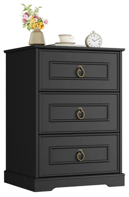 Immagine prodotto di Comodino a 3 cassetti - Comodino piccolo - Legno - Design moderno - 45,5x38x64 cm - Nero