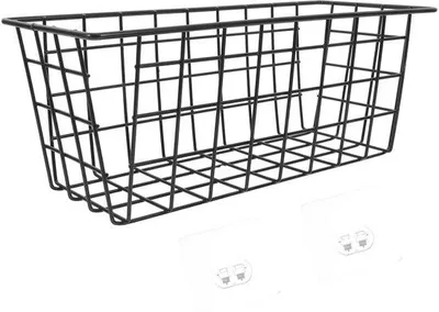 Produktbild von Unyqoos® Schwarzer Metall-Aufbewahrungskorb 28 x 12 x 12 cm, selbstklebend & bohrfrei, rostfreies Eisen, platzsparend für Bad und Küche