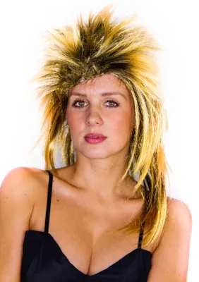 Produktbild von blonde 80er Jahre Vokuhila Rockstar Perücke für Damen