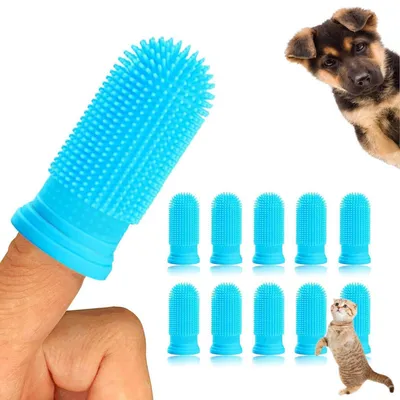 Produktbild von 10er Set Finger Zahnbürste Hund Katze Silikon 360° Haustier Zahnpflege