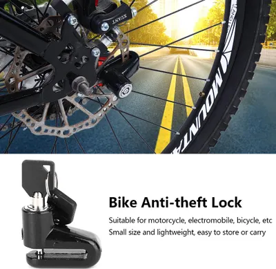 Image de Keenso Antivol de type frein à disque pour vélo, 3 couleurs, antivol en métal haute résistance pour vélo avec goupilles de cadre en plastique pour le cadre du vélo (Black)