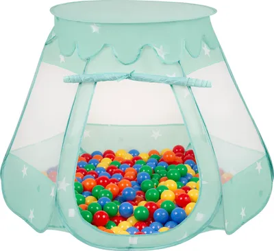 Immagine prodotto di Selonis Play Tent 105X90cm/100 palle Castello Casa Pop Up Ballpit palle di plastica per i bambini, menta: giallo / verde / blu / rosso / arancio