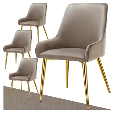 Produktbild von 4er Set Samtstuhl, Esszimmerstühle, ergonomischer Sessel, Möbel für Wohnzimmer, Armlehnstuhl für Esstisch, Küchenstuhl, skandinavischer Schalenstuhl - Taupe