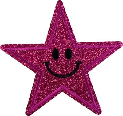 Produktbild von Smiley-Stern-Emblem-Aufnäher zum Aufbügeln, glitzernd, dunkelrosa