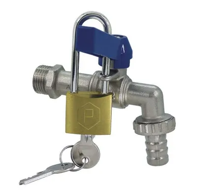 Produktbild von puteus puteus Kugelhahn mit Vorhängeschloss, blauer Griff, G 1/2".