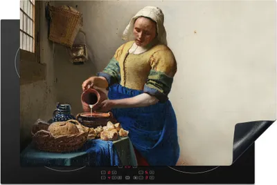 Produktbild von KitchenYeah© Herdabdeckplatte Das Milchmädchen - Kunst - Alte Meister - Vermeer , 81x52cm, Küche Deko, Glaskeramikkochfeld Herdabdeckung, Abdeckplatte fùr Kochfeld