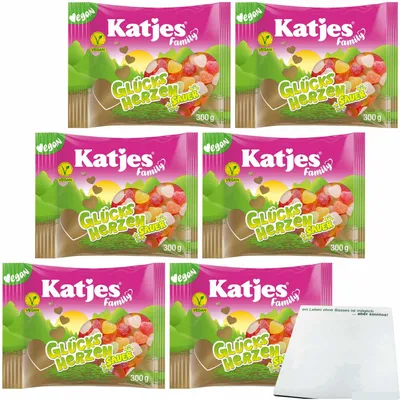 Produktbild von Katjes Family Glücksherzen Sauer 6er Pack (6x300g Beutel) + usy Block