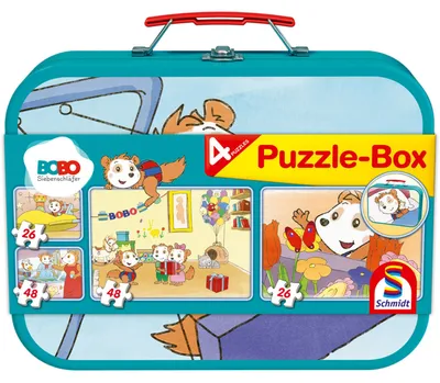 Produktbild von Bobo Siebenschläfer Puzzle-Box im Metallkoffer (2x 26 Teile, 2x 48 Teile)