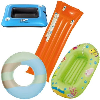 Produktbild von Wehncke - Kinder-Badeset (Schwimmring, Kinderboot, Luftmatratze) + Bestway Cooler Float orange