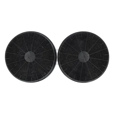 Two black charcoal filters for a range hood are placed side-by-side against a white background.