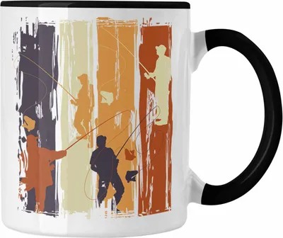 Produktbild von Trendation - Angler Tasse Geschenk Männer Grafik Lustig für Fischer Geschenkidee Angeln Becher (Schwarz)