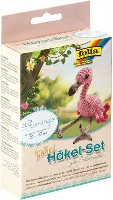 Produktbild von folia 23914 - Mini Häkelset Flamingo, Komplettset zur Erstellung von einem selbst gehäkelten niedlichen Flamingo, ca. 8 - 10 cm groß, für Kinder ab 8 Jahren und Erwachsene, als Geschenk