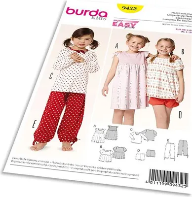 Obrázok produktu pre Strih Burda 9432 - Detské pyžamo, nočné košele