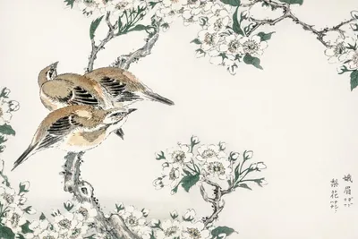 Produktbild von Poster 30x20cm Wiesenbuntings, Japanischer Vintage Kashu für das Wohnzimmer