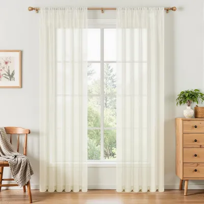 Zdjęcie produktu dla Zasłony z woalu z przelotkami, 245 x 140 cm, beżowy kremowy, zestaw 2 sztuki do salonu