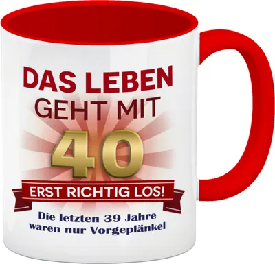 Produktbild von 40. Geburtstag Kaffeebecher Rot mit lustigem Spruch: Vorgeplänkel