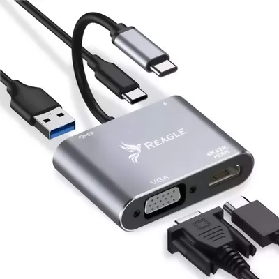 Image de Reagle USB C Adapter Hub 4K HDMI Full HD 1080p VGA PD 100W USB 3.2 Gen 1 Aluminium