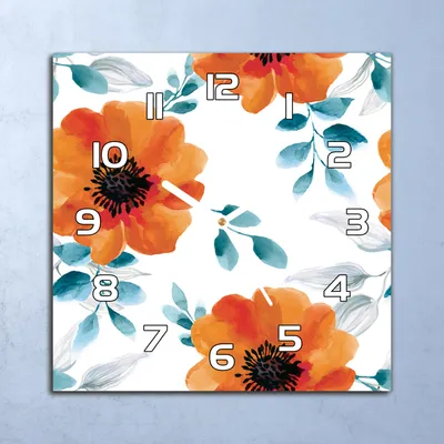 Produktbild von Deko Glasuhr Wanduhr 30x30 Aquarell Mohnblumen Quarz Küchenuhr Bürouhr