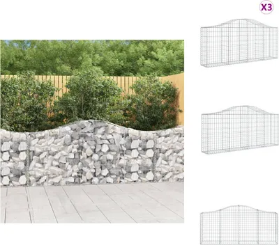 Productafbeelding van vidaXL Gabionen met boogvorm, 3 stuks, 200x30x80/100 cm, verzinkt staal - Bloempotten en plantbakken