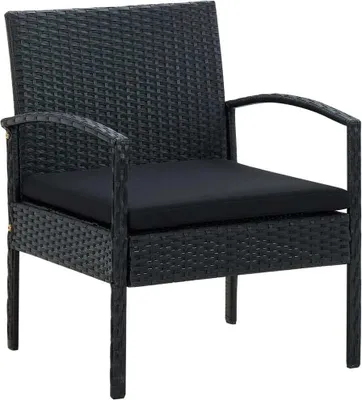 Produktbild von Möbel Gartenstuhl mit Kissen Poly Rattan Schwarz - Gartenstühle 45797