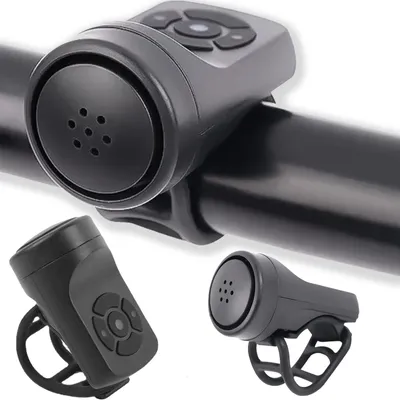 Produktbild von Elektronische Fahrradklingel USB mit Alarm 120 dB, laute Fahrradhupe, Vibrationssensor, 4 Töne, schwarz