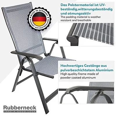 Produktbild von Rubberneck 2 er Set Alu Klappstuhl Gartenstuhl Hochlehner – Robust & Wetterbeständig, ideal für Balkon, Terrasse, Camping & Outdoor