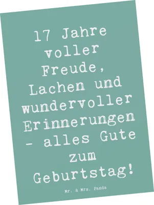 Produktbild von Mr. & Mrs. Panda Postkarte Spruch 17. Geburtstag Freude - Meeresbrise - Geschenk, Happy Birthday, Ansichtskarten, Geburtstagsspruch, Grußkarte, Glückwunsch, bildkarte