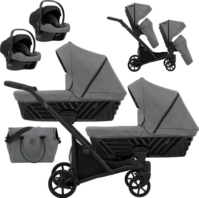 Produktbild von Kinderwagen IVENTO DUO 3 in 1 Komplettset Zwillingskinderwagen Geschwisterwagen Zwillingsbuggy Doppelkinderwagen (Deep Graphite, Rahmenfarbe: schwarz)