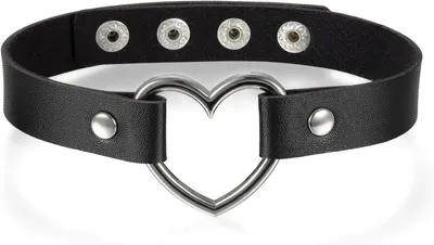 Zdjęcie produktu dla Choker naszyjnik serce, czarna skóra, regulowany, styl punk dla kobiet