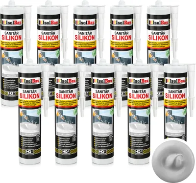 Produktbild von Isolbau Sanitär Silikon 10 x 300 ml Hellgrau - Hochelastischer Silikon-Dichtstoff für Abdichtungen & Fugen – Schimmelresistent, wasserdicht -  Kartusche