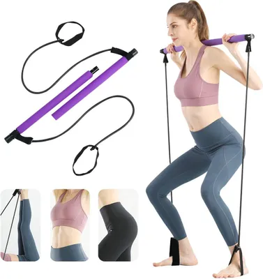 Produktbild von Pilates-Stick mit Fußschlaufe und Widerstandsband für ein Ganzkörpertraining