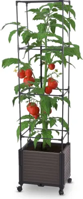 Produktbild von Blumenkasten mit Rankhilfe quadratisch 4 Ebenen 43x30xH165 cm Pflanzgefäß mit Rädern