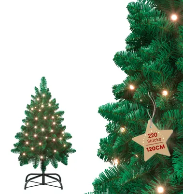Obrázek produktu pro Umělá vánoční stromek LILIIN, výška 120 cm, zelená barva, PVC, s LED osvětlením, snadná montáž, nízká hořlavost, včetně kovového stojanu (1,2 m, zelený)