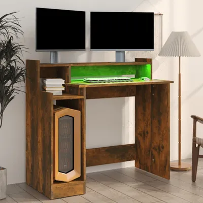 Produktbild von Schreibtisch mit LEDs Räuchereiche 97x45x90 cm Holzwerkstoff , Schreibtische Design 2024