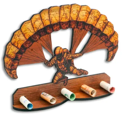 Produktbild von Geschenk mit Fallschirmmotiv in Holzoptik, Geldgeschenk, kreatives Geldgeschenk, Geburtstag, Hochzeit, Weihnachten