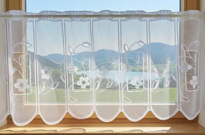Produktbild von Gardinen Kranzusch Scheibengardine grafisch Blume 45x140,8 cm H/B weiß Bistrogardine Vorhang Küche 1er Pack