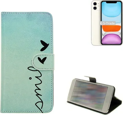 Produktbild von K-S-Trade Schutz Hülle Handy Hülle kompatibel mit Apple iPhone 11 Hülle Handyhülle cover bookstyle Etui Handyhülle ''smile'' türkis