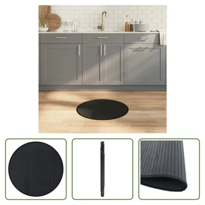 Productafbeelding van Living Store vloerkleed, rond, zwart, 60 cm, bamboe