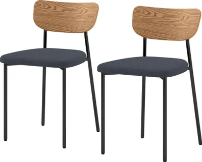Produktbild von 2er-Set Esszimmerstühle, Leinenoptik, armloses Design, Metallbeine, Grau