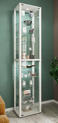Produktbild von VCM Glasvitrine stehend | Vitrine Glas mit ESG-Sicherheitsglas | Maße ca. H. 227 x B. 50 x T. 38 cm | Standvitrine Glas | Modern und platzsparend | Glas Vitrinenschrank – Kavisa XXL