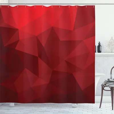 Image de ABAKUHAUS rouge Rideau de douche, mosaïque triangulaire dans les tons rouges avec effet géométrique et abstrait à faible relief, 175 x 200 cm, rouge écarlate rouge rubis