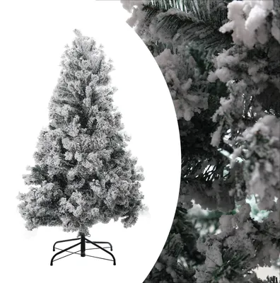 Image de Arbre de Noël Ikodm, 150 cm, artificiel, avec effet neige, 550 branches, sapin artificiel dense, recouvert de flocons, avec support métallique pliable