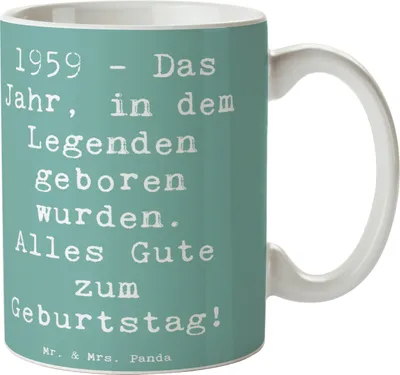 Produktbild von Mr. & Mrs. Panda Kaffeetasse Spruch 1959 Geburtstag - Meeresbrise - Geschenk, Happy Birthday, Alter, Becher, besondere Geburtstagsglückwünsche, Pott, Geburtstagsgeschenk