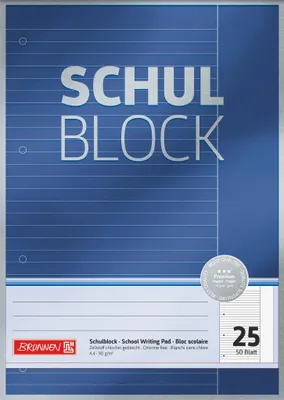 Obrázok produktu pre BRUNNEN 1052625 Premium "Školský poznámkový blok" A4, linajkovaný, s okrajom, lino. 25