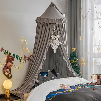 Produktbild von Betthimmel für Mädchen Prinzessin Runder Kuppel Träumendes Moskitonetz Bettwäsche Mädchenzimmer Schloss Spielzelt Hängendes Haus Dekor Leseecke Baldachine(Grau)